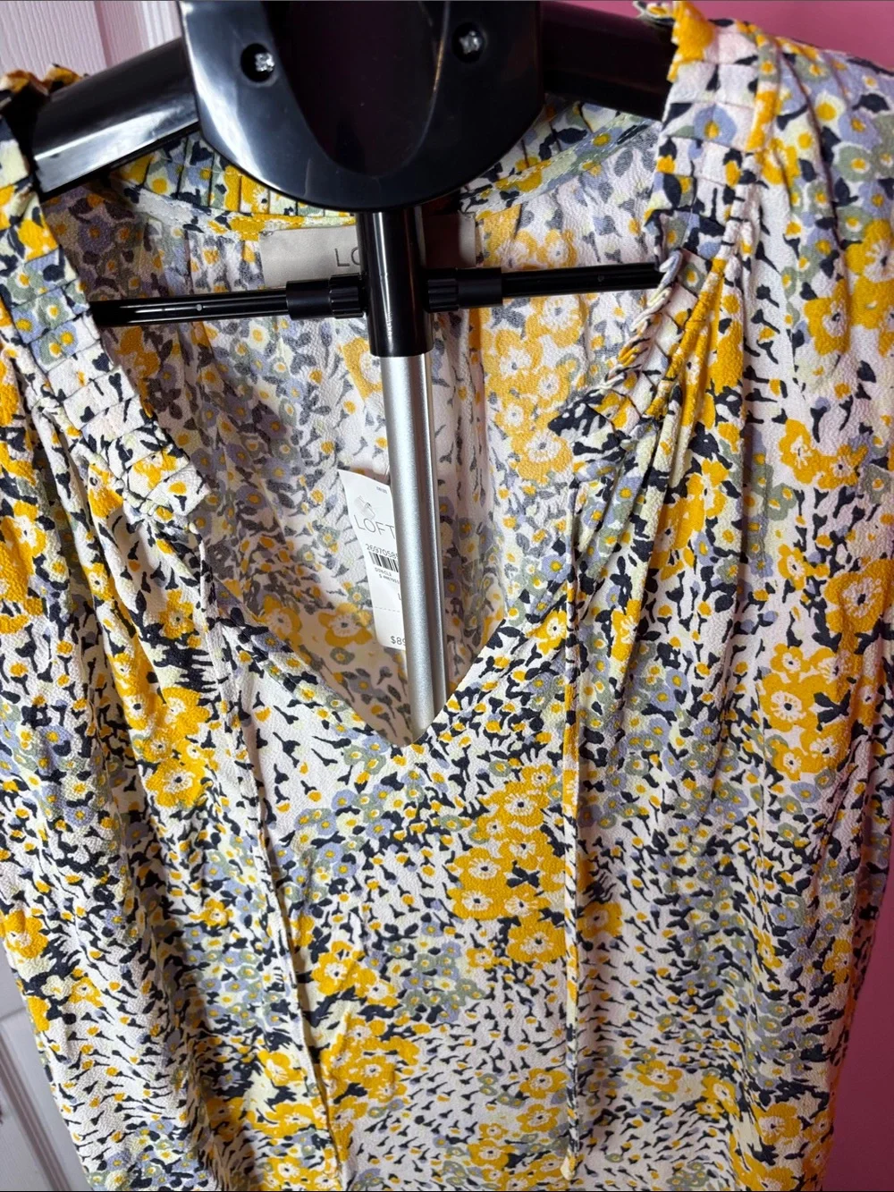 NWT LOFT Floral Sleeveless Shift Dress Yellow Gray Size L Msrp $89.50